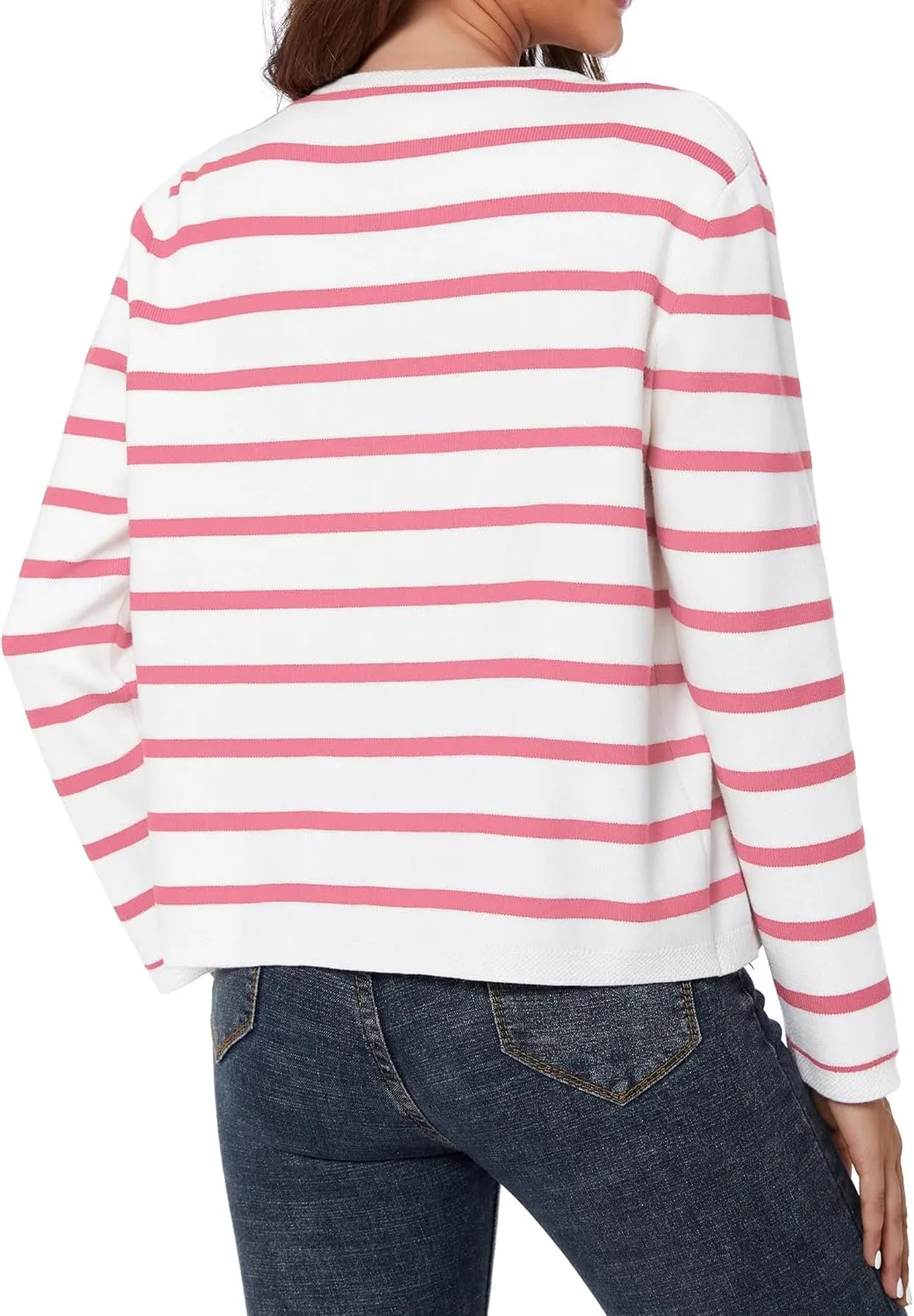 Women's Striped Cardigan Sweater Trendy Long Sleeve Button Down Crewneck Knit Cardigans