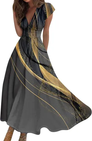Womens Summer Dresses Wrap V Neck Floral Print Boho Dress Flowy Ruched Sleeveless Maxi Dress High Waist Sundress