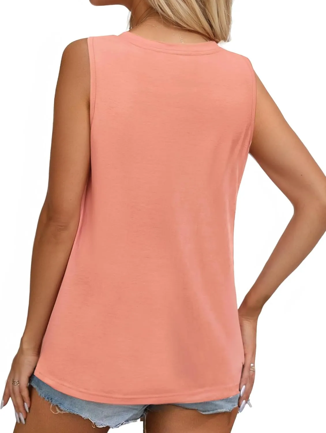 Womens Summer Tank Tops Sleeveless Casual Flowy Tops Pleated Round Neck for Women Casual Loose Fit Tee Shirt