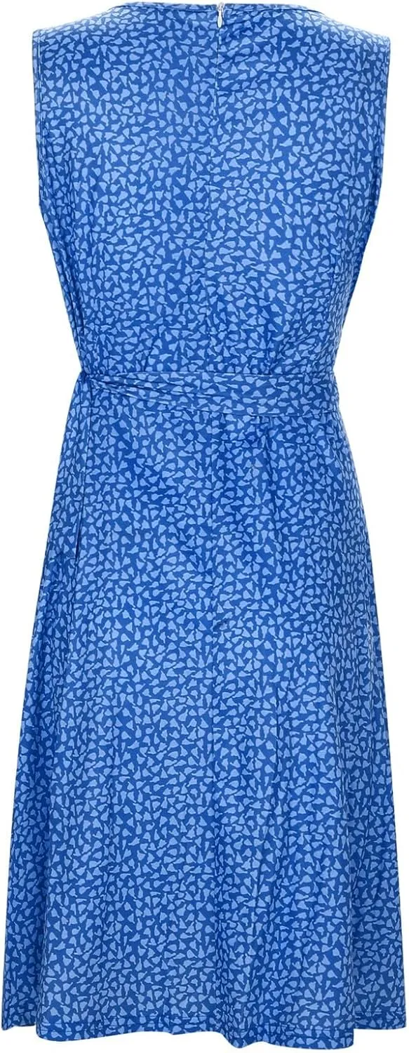 Womens Sun dress Summer Floral Short Sleeveless Wrap V Neck A-Line Midi Dress Beach Travel Vacation Outfits