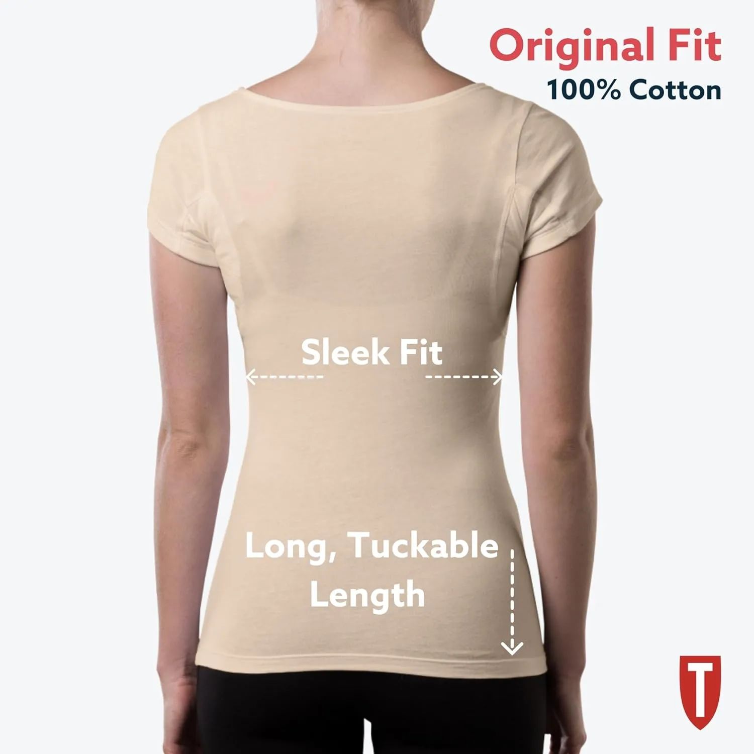 Women's Sweatproof Undershirt | Cotton Scoop Neck | Original Fit | with Sweat Pads