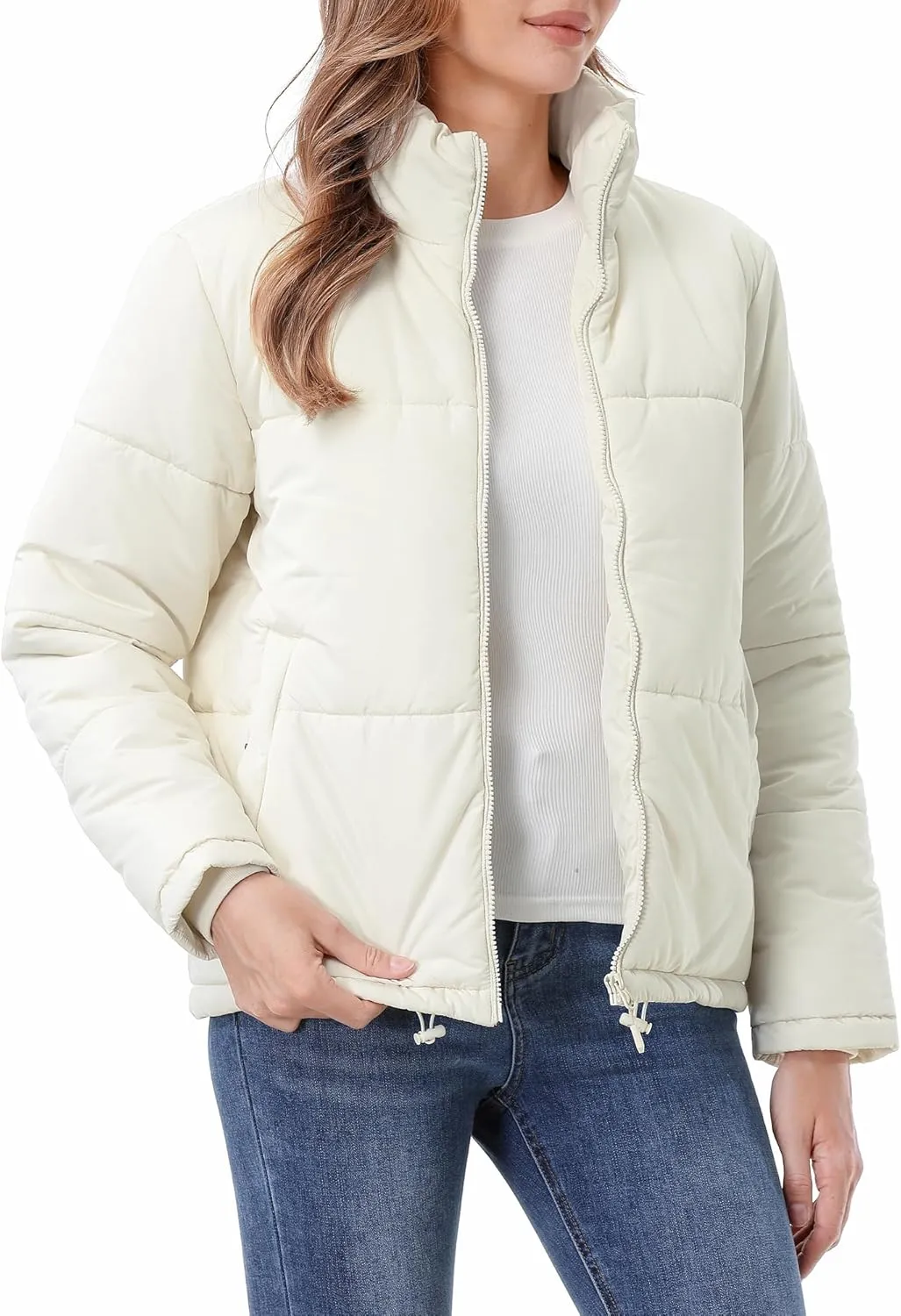 Women's Warm Winter Coat Waterproof Puffer Jacket Full-Zip Lightweight Winter Jacket