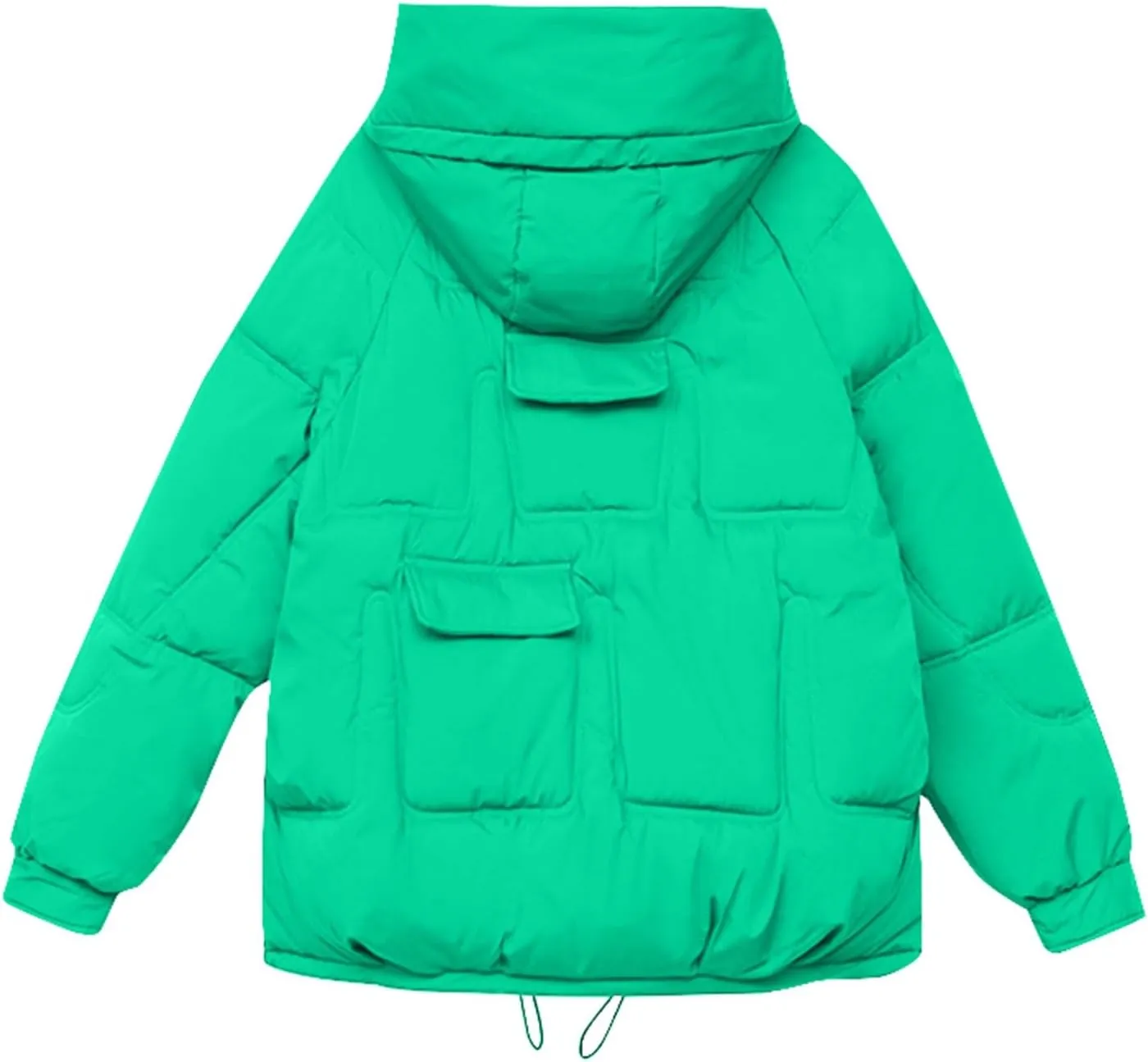 Women's Winter Short Cotton Coat with Multiple Pockets Hooded Thicken Warm Coat Zip Up Outerwear