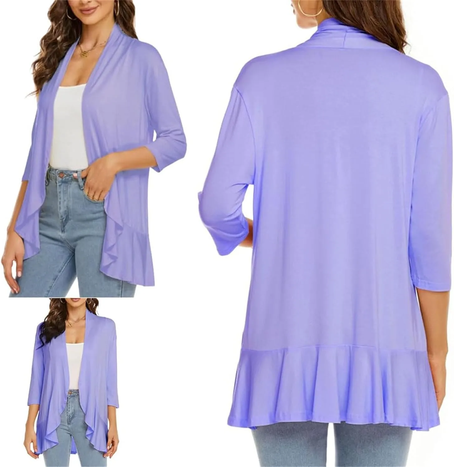 Wonderealy Ruffle Cardigan, Ladies Casual Lightweight Cardigan