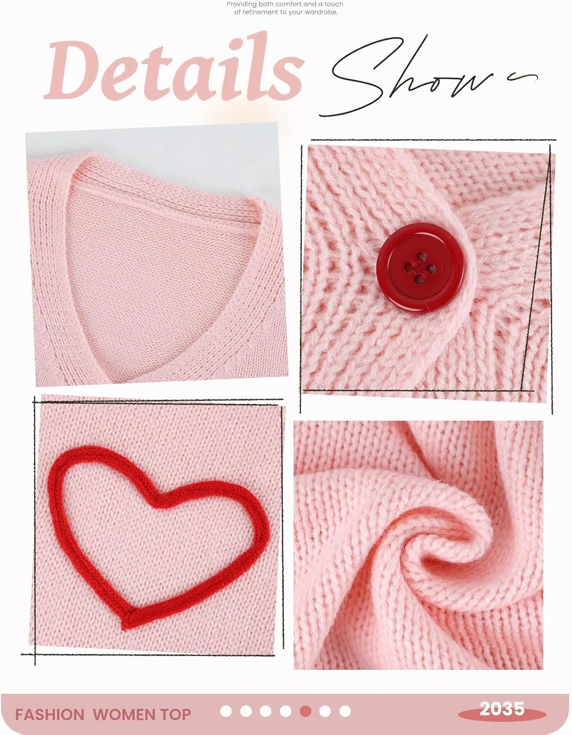 Wyeysyt Valentine Heart Sweater Cardigan for Women Cropped Knit Sweater Cute Button Down V Neck Cardigan