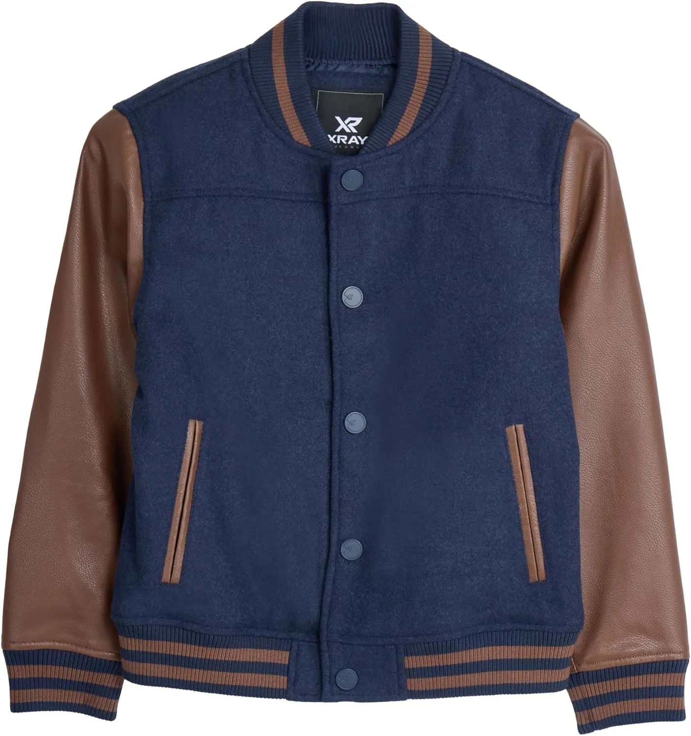 X RAY Boys Outerwear Coat with Faux Leather (S - XL), Wool Varsity Bomber Jacket for Kids W/Grainy PU Sleeves for Boys