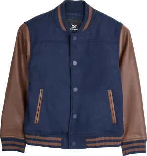 X RAY Boys Outerwear Coat with Faux Leather (S - XL), Wool Varsity Bomber Jacket for Kids W/Grainy PU Sleeves for Boys