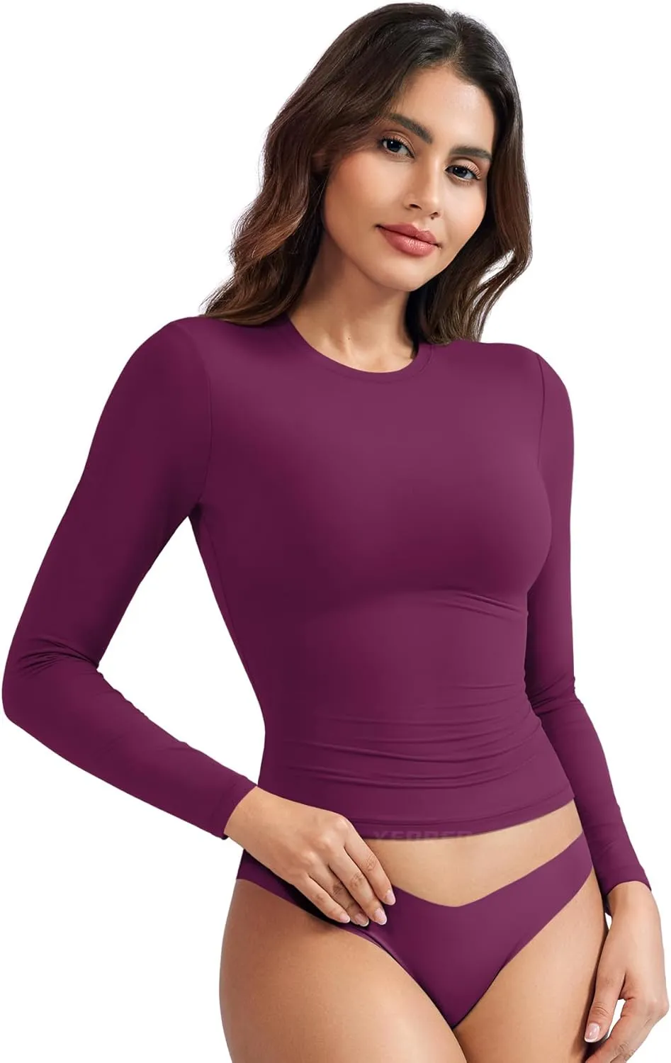 YEOREO Long Sleeve Shirts for Women y2k Tops Double Lined Basic Tee Crew Neck Going Out Sweeney Workout Undershirt