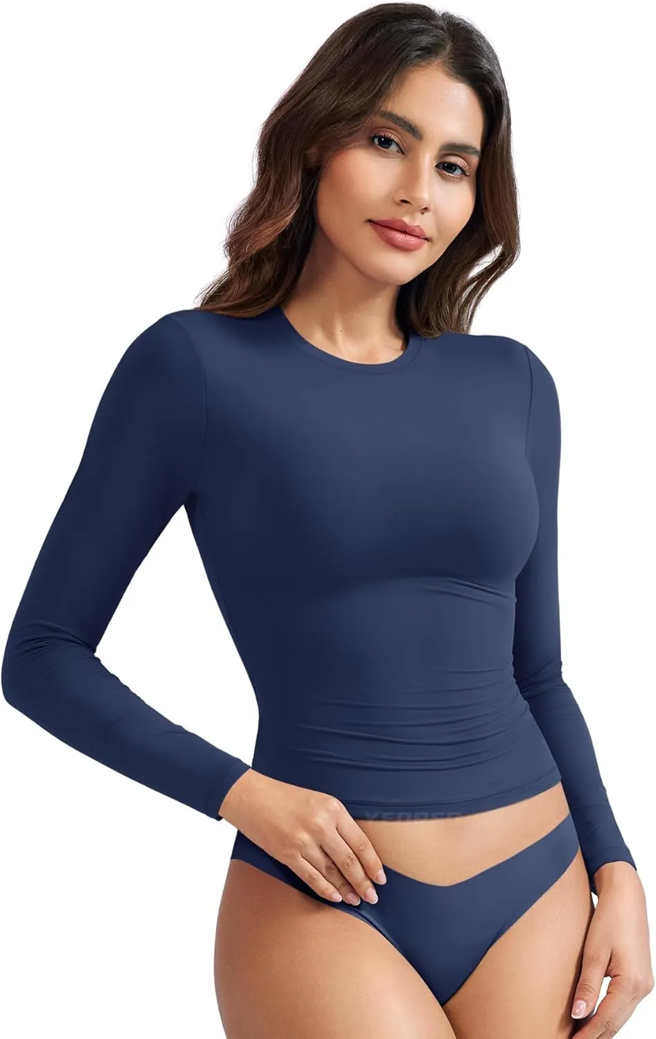 YEOREO Long Sleeve Shirts for Women y2k Tops Double Lined Basic Tee Crew Neck Going Out Sweeney Workout Undershirt