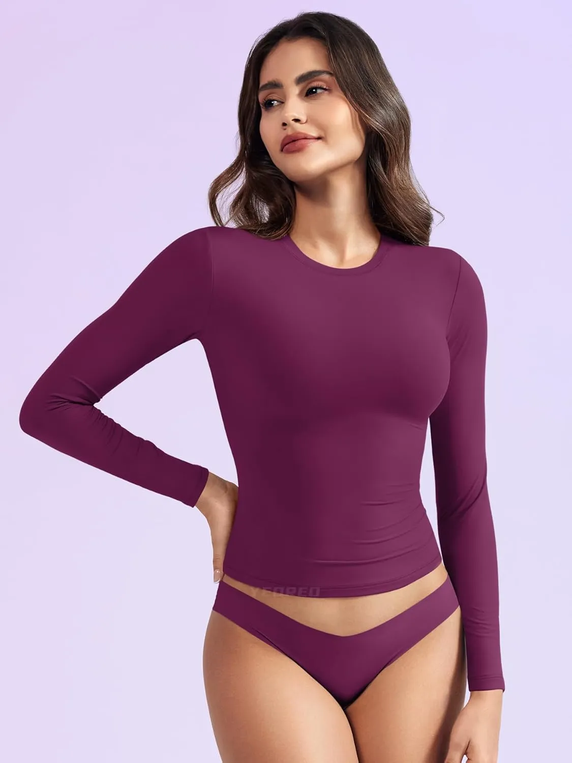 YEOREO Long Sleeve Shirts for Women y2k Tops Double Lined Basic Tee Crew Neck Going Out Sweeney Workout Undershirt