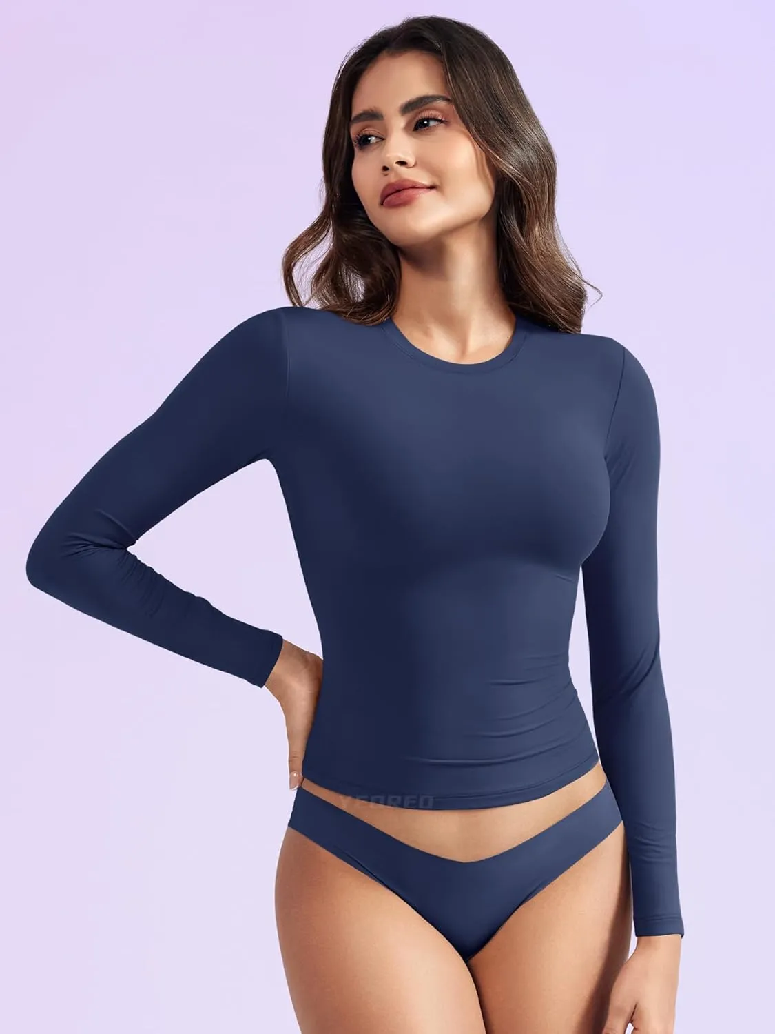 YEOREO Long Sleeve Shirts for Women y2k Tops Double Lined Basic Tee Crew Neck Going Out Sweeney Workout Undershirt