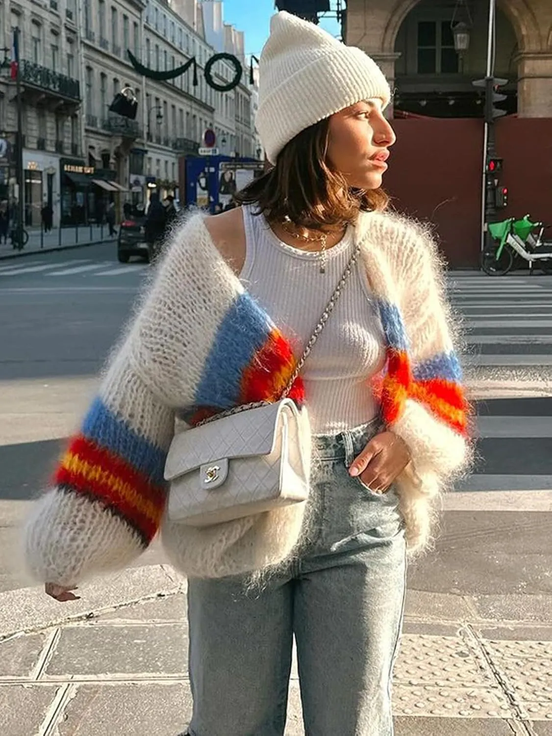 YKR Womens Striped Color Block Cardigan Sweaters Colorful Open Front Crochet Cardigans Lightweight Loose Knit Sweater