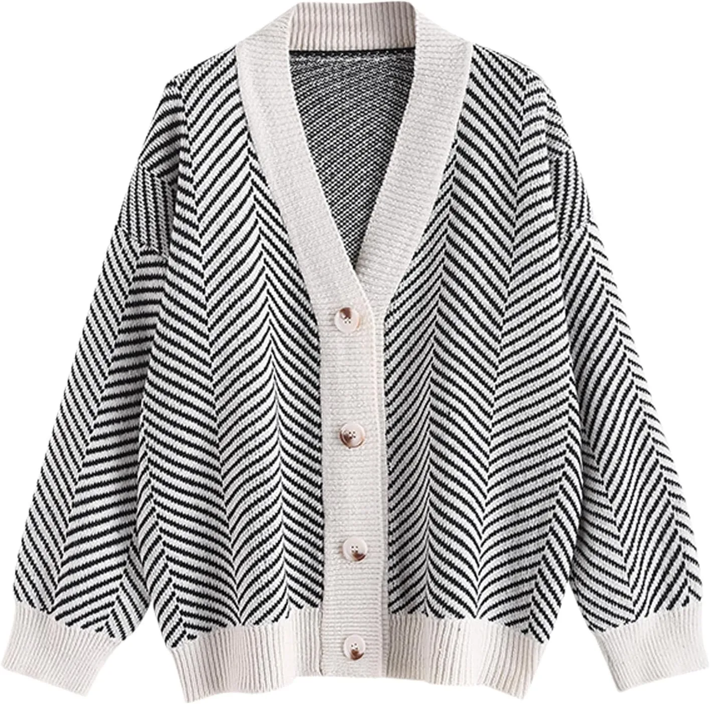 ZAFUL Women's Striped Cardigan Long Sleeve Button Up Open Front Knit Oversized Sweater