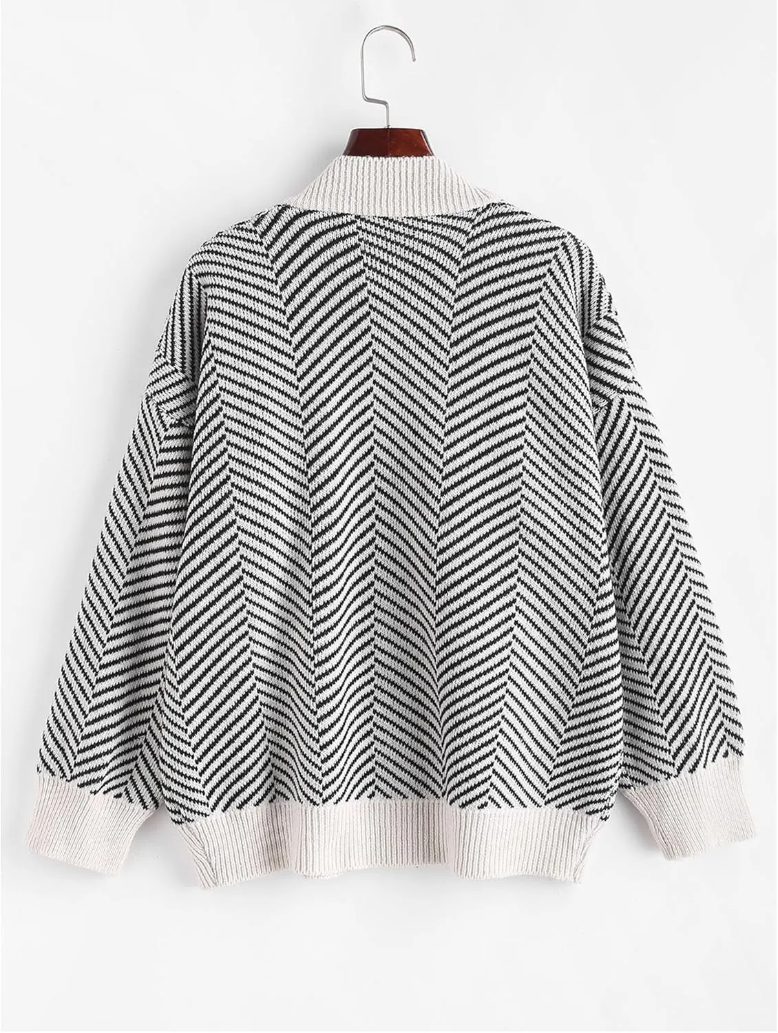 ZAFUL Women's Striped Cardigan Long Sleeve Button Up Open Front Knit Oversized Sweater